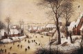 Paysage d’hiver avec des patineurs et des oiseaux Piège Pieter Bruegel l’Ancien